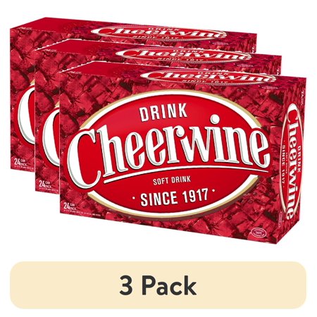(3 pack) Cheerwine Soft Drink, 12 fl oz, 24 Pack Cans