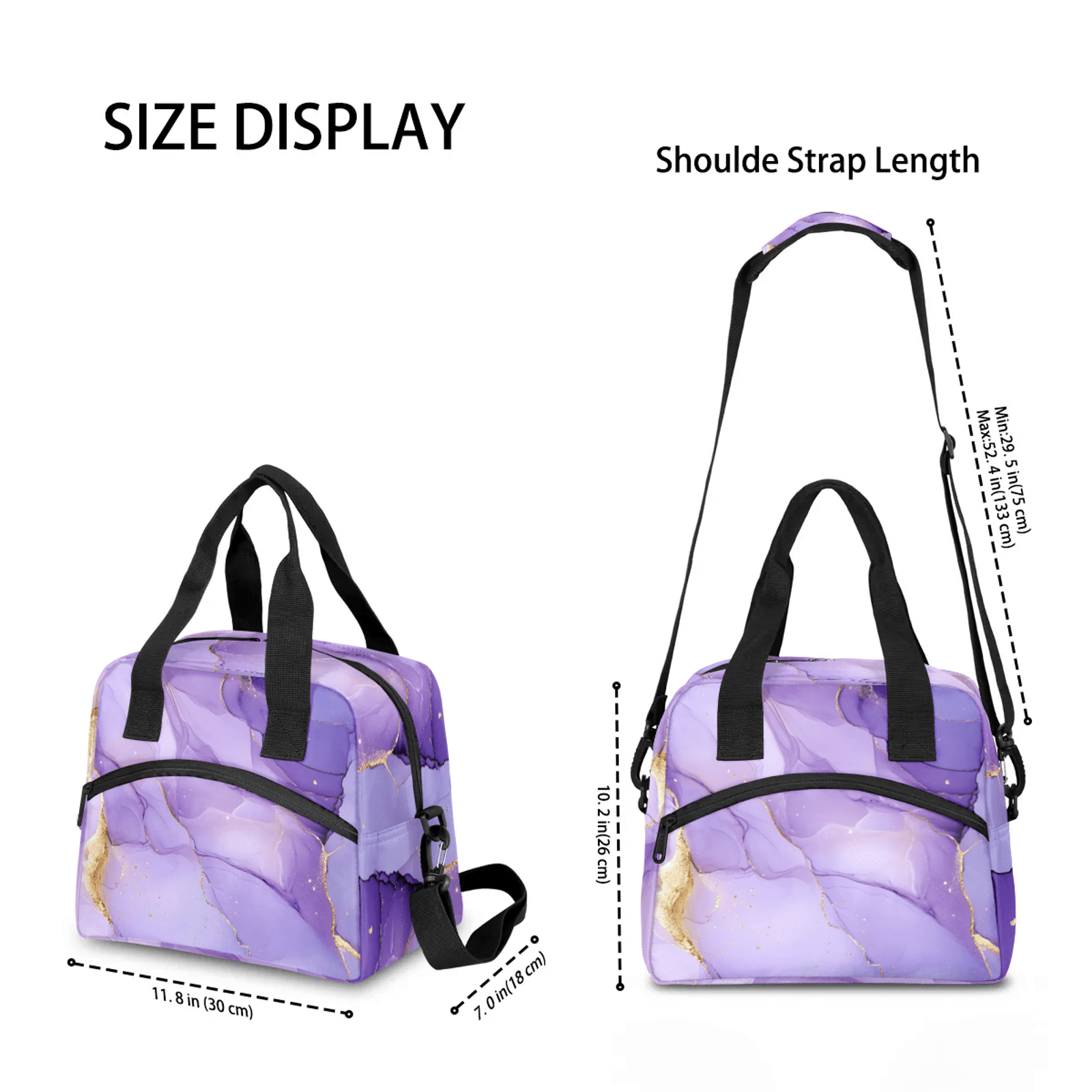 Herdesigns Purple Lunch Bag for Men Women Adults Marble Insulated Lunch Box Leakproof Cooler Tote Bag Organizer with Adjustable Shoulder Strap