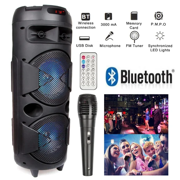 Dual 8" Woofer Portable FM Bluetooth Party Speaker Heavy Bass Sound With Mic