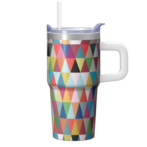 Double Wall 20oz Geometric Texture Tumbler with Handle, Stainless Steel Insulated Travel Coffee Mug Leak Proof Straw Lid