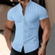 thumbnail image 3 of Camisas de Lino para Hombres Verano Europeo Sobredimensionado Color Sólido Manga Corta de Pie Cuello Botón Abajo, 3 of 5