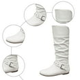 thumbnail image 6 of Wide Calf Boots for Women Flod Over Slouchy Leather Pull on Mid Calf Riding Booties Fashion Buckle Strap Pointed Toe Zipper Long Boots White 8, 6 of 6