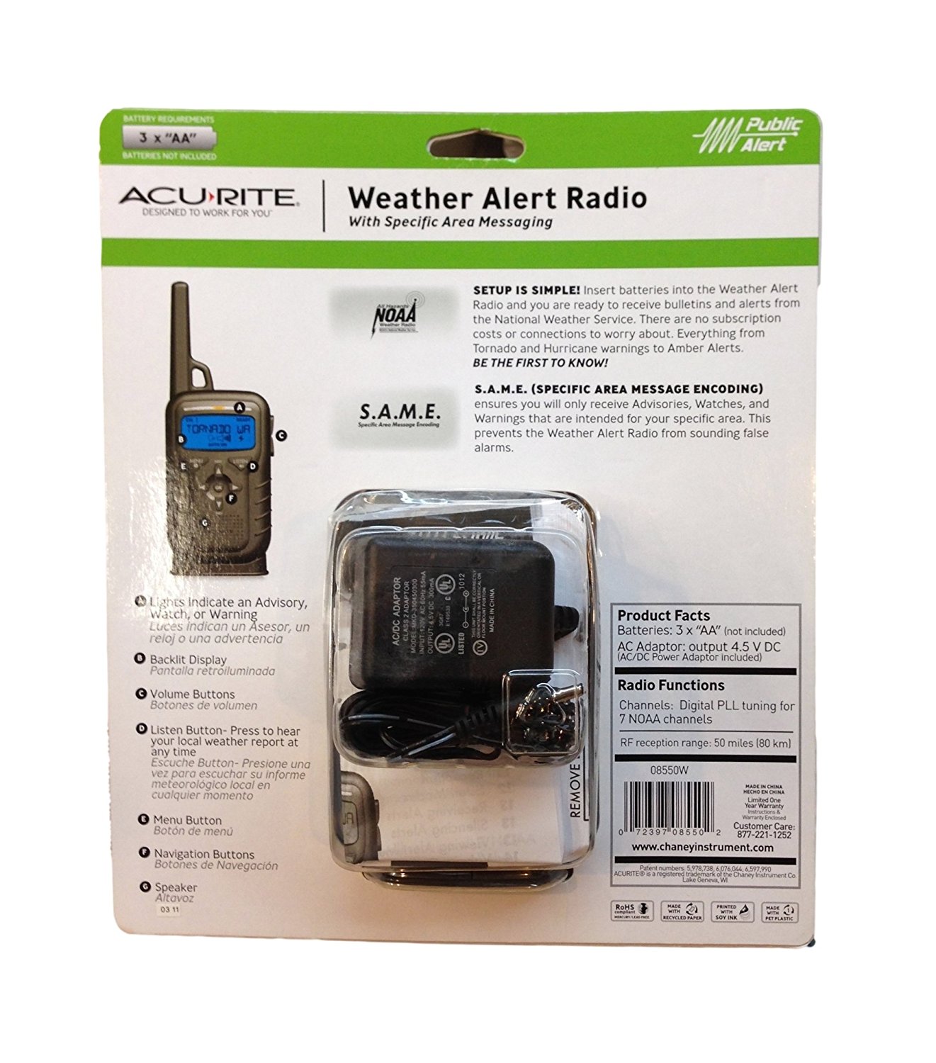 AcuRite Portable Weather Alert Radio 08550