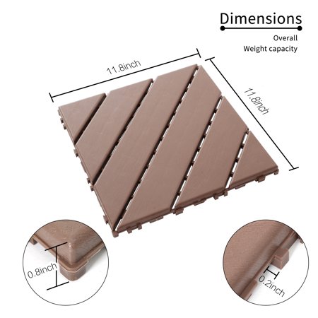 Interlocking Deck Tiles, 44 Pack Patio Deck Tiles, Waterproof Outdoor All Weather Use, Brown - Perfect for Poolside, Balcony, Backyard
