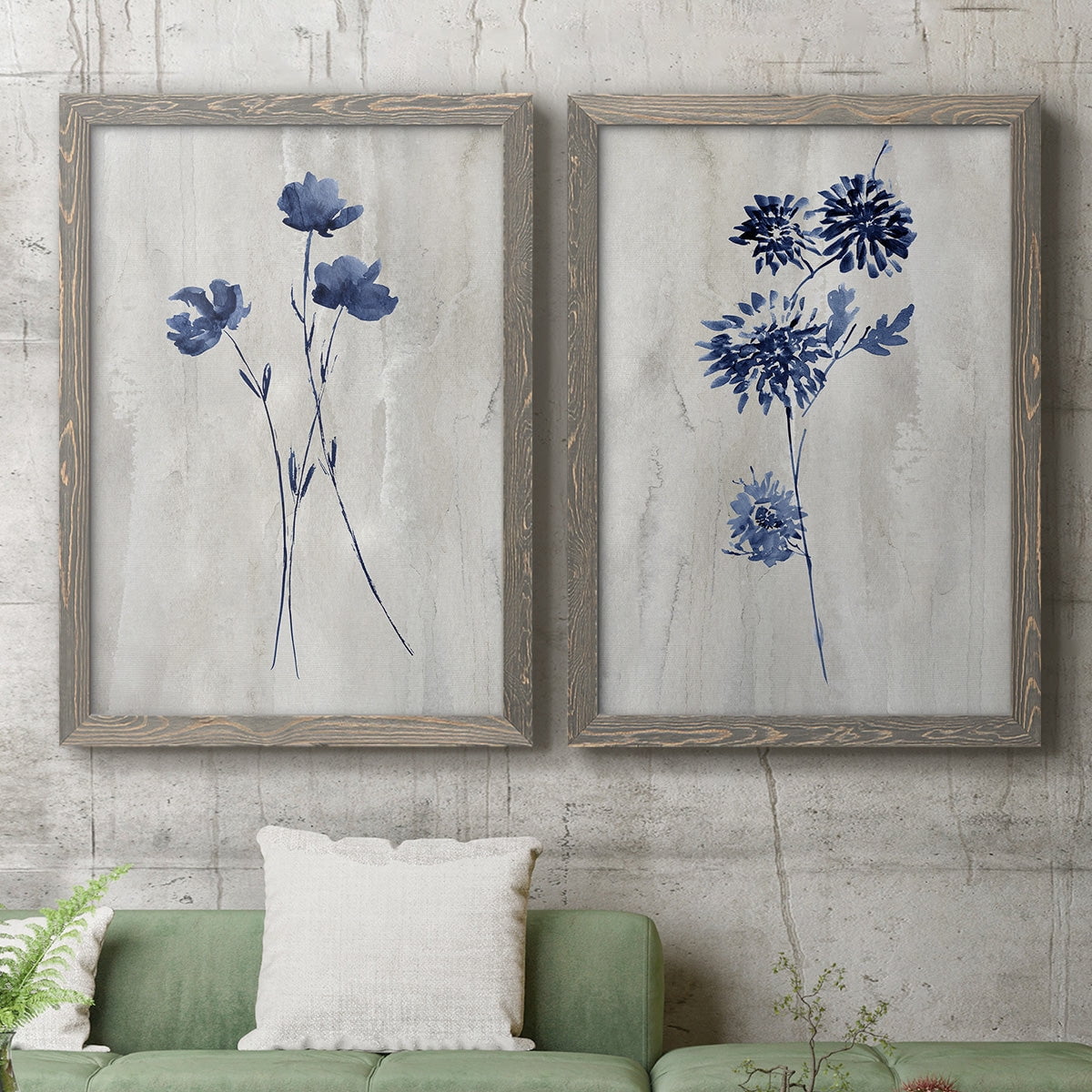 Indigo Botanical III - Premium Framed Canvas 2 Piece Set - Ready to Hang