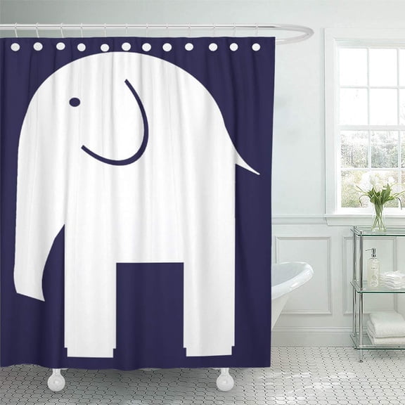 CYNLON Pattern White Elephants on Dark Nursery Kids Bathroom Decor Bath Shower Curtain 66x72 inch
