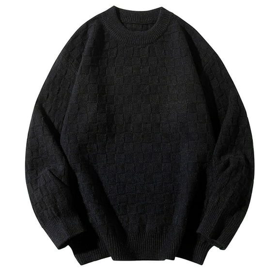 successthop Mens Oversized Plus Size Sweater Cable Knit Long Sleeve Chunky Crewneck Knitwear Ribbed Cuff Solid Tops
