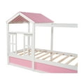 thumbnail image 6 of Full Size House Bed, Solid Wood Platform Bed Frame with Roof, Window and Storage Drawer, Modern Fun Platform Bed for Boys and Girls, Sturdy Slats Support, No Box Spring Needed, Pink+White, 6 of 7