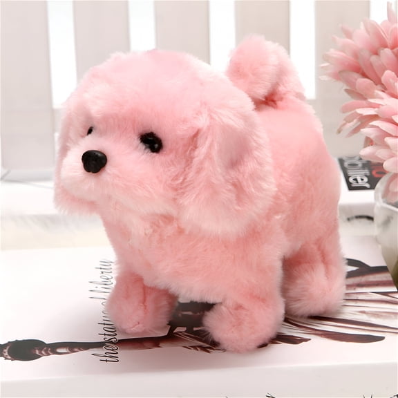 BESTSKY Walking Dog Golden Retriever Interactive Electronic Pet Plush Toy Puppy Woof and Moving Animated Nodding Head Gift for Toddlers Birthday,Pink,5.9''X6.2''X3.5''