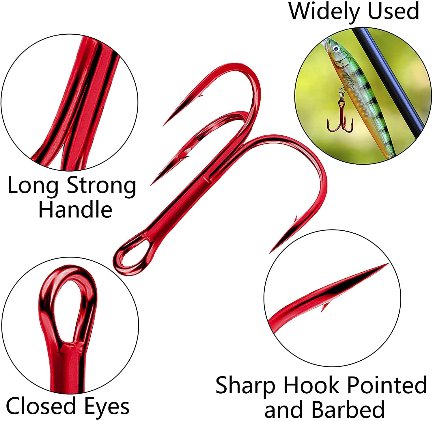 50pcs Fishing Hook Sharp Treble Hooks Size 1 2 4 6 8 10 12 14 Red