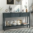 thumbnail image 4 of 60" Rustic Navy Entryway Console Table with 4 Storage Drawers & Bottom Shelf, Long Sofa Table for Hallway, Living Room, Foyer – Distressed Wood Finish, 4 of 11