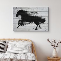 PixonSign Canvas Print Wall Art Wood Panel Style Black Horse Silhouette Animals Wildlife Illustrations Modern Art Contemporary Portrait Relax/Calm Multicolor Warm for Living Room, Bedroom - 24"x36"