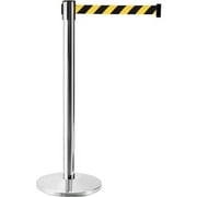 Global Industrial  Retractable Belt Barrier with 40 in. Stainless Steel Post, 7.5 ft. Black & Yellow Belt