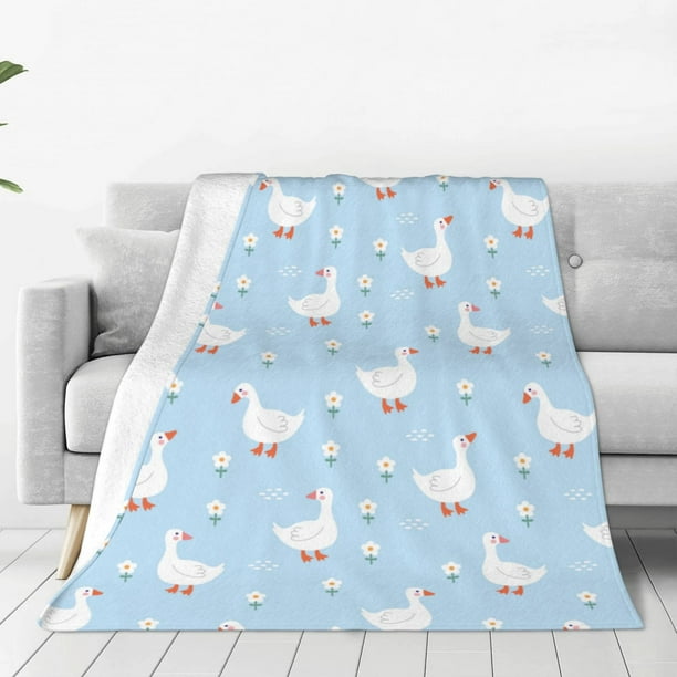 Fotbe Goose White Flowers Manta de Franela Acolchonada con Estampado, Súper Suave y Esponjosa, Extra Grande para Sofá, Cama, Uso Todo el Año-40"x30"