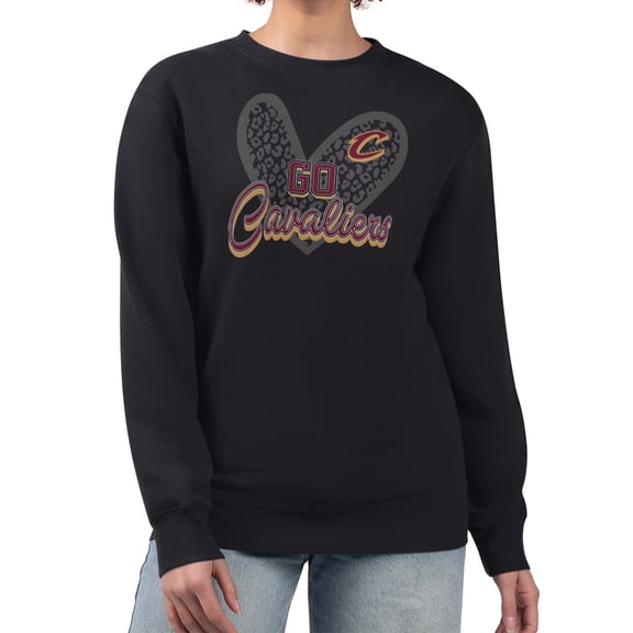 Women's G-III 4Her by Carl Banks Black Cleveland Cavaliers Leopard Heart Fleece Pullover Sweatshirt