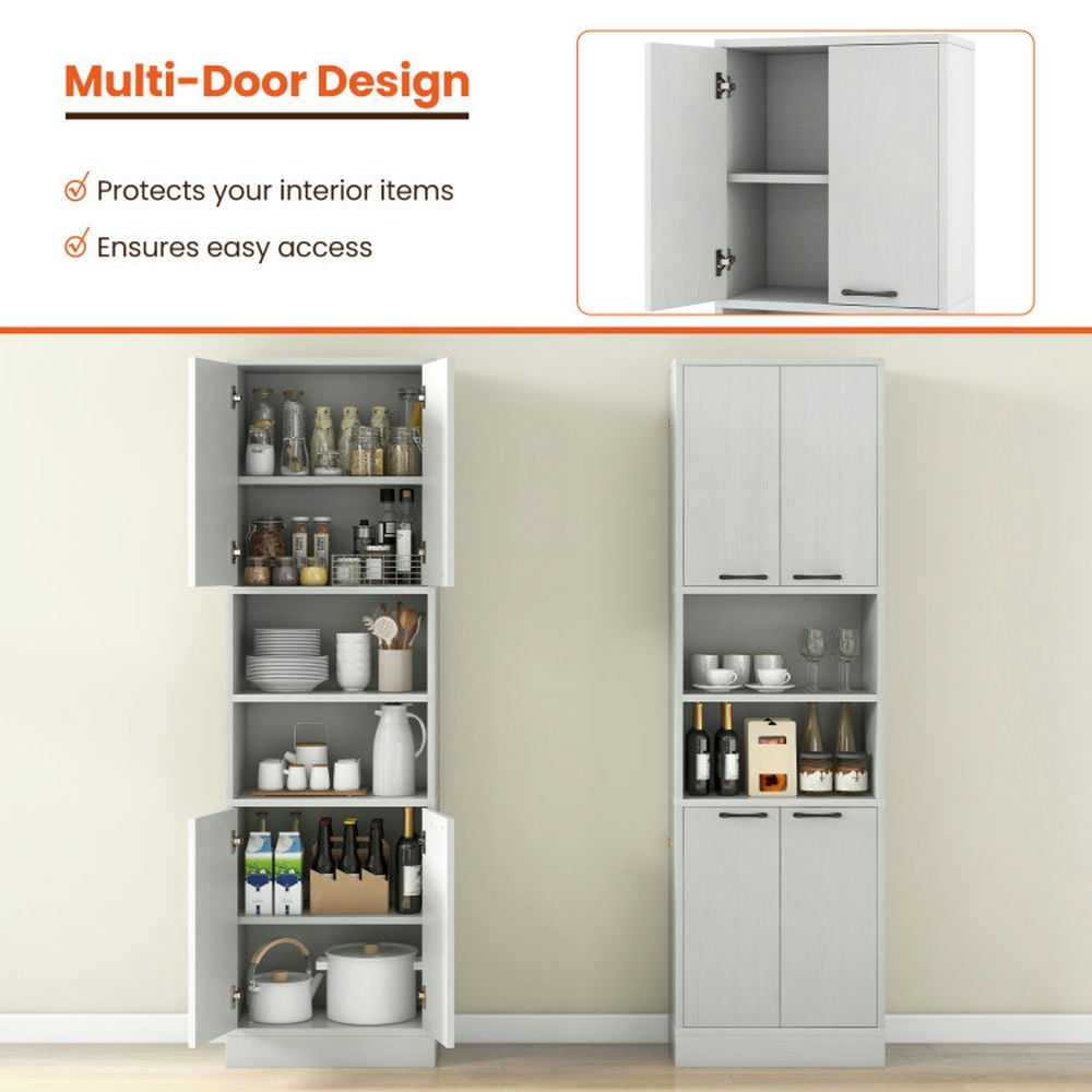 Finihen Kitchen Storage Cabinet, Buffet Sideboard, 75 Inch Kitchen Pantry Cabinet Tall Cupboard with Doors and Shelves, for Dining Room, Kitchen, Living Room, Oak Finihen Kitchen Storage Cabinet, Buffet Sideboard, 75 Inch Kitchen Pantry Cabinet Tall Cupboard with Doors and Shelves, for Dining Room, Kitchen, Living Room, Oak