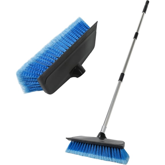 52" Car Wash Brush with Long Handle | Built-in Rubber Squeegee & Bumper Lightweight extendable Soft Bristle for Car, RV, Boat, Solar Panel, Deck Washing