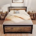 thumbnail image 3 of Twister.CK Full Size Bed Frame with Wooden Headboard and Footboard, Metal Frame Bed Platform No Box Spring Needed, Rustic Brown, 3 of 9