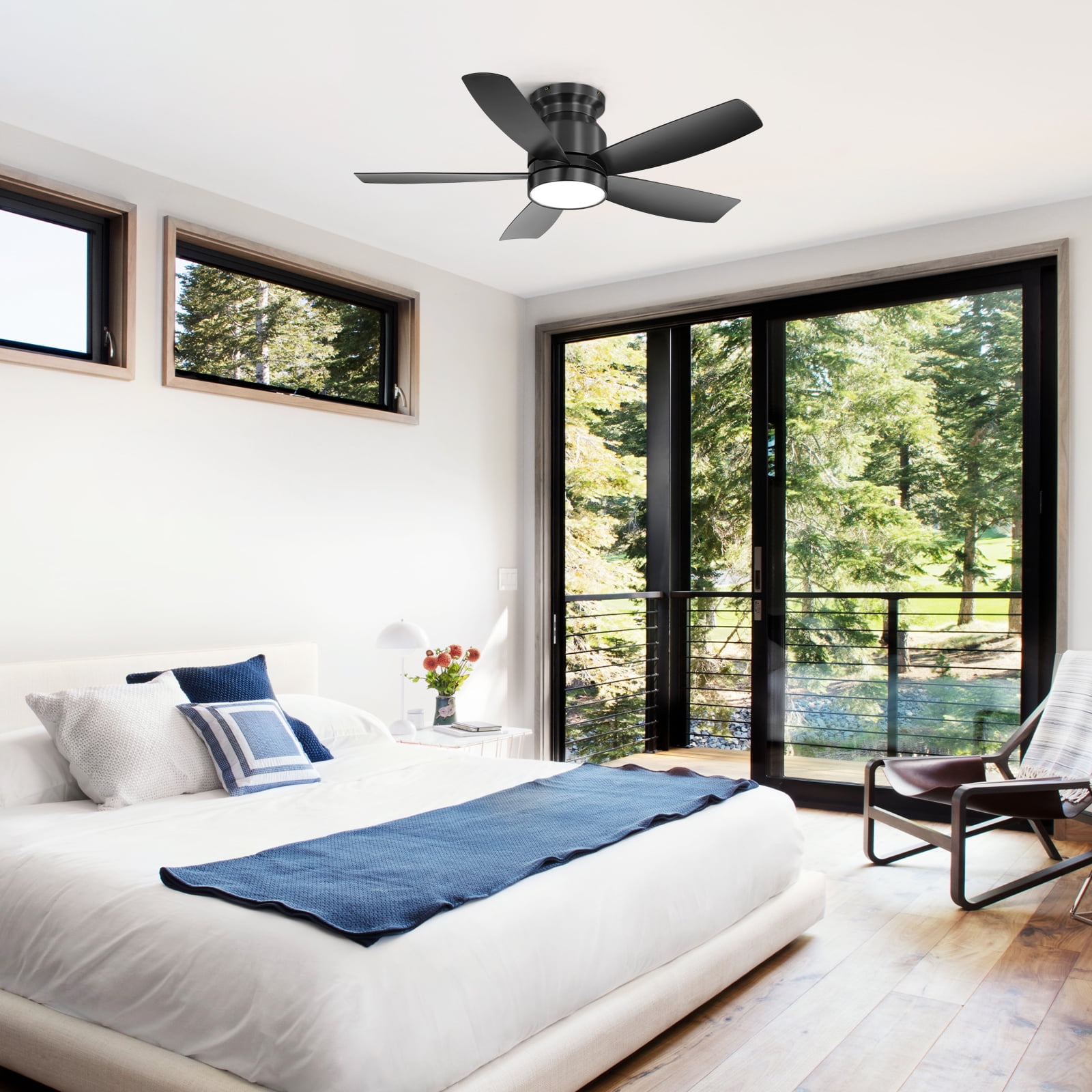 Sofucor 42'' Ceiling Fans with Lights and Remote for Bedroom Black