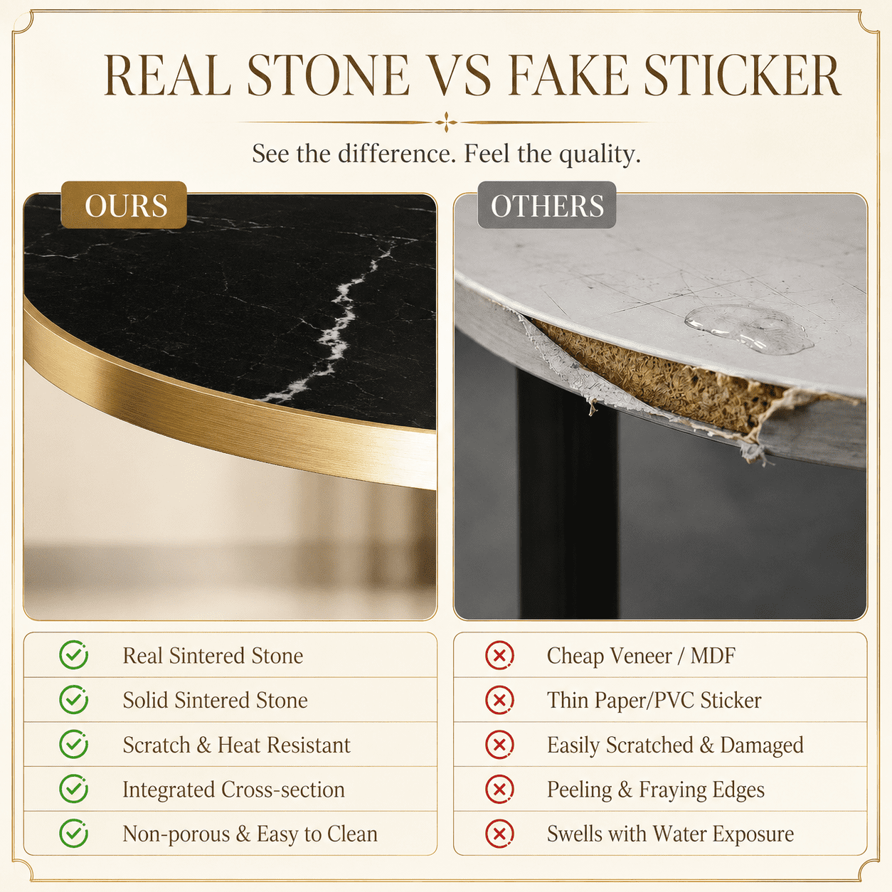 Aukfa 31.5" Round Sintered Stone Dining Table for 2-4, Kitchen Table Tulip Table with Gold Pedestal Base for Bistro Small Apartment,Black Onyx