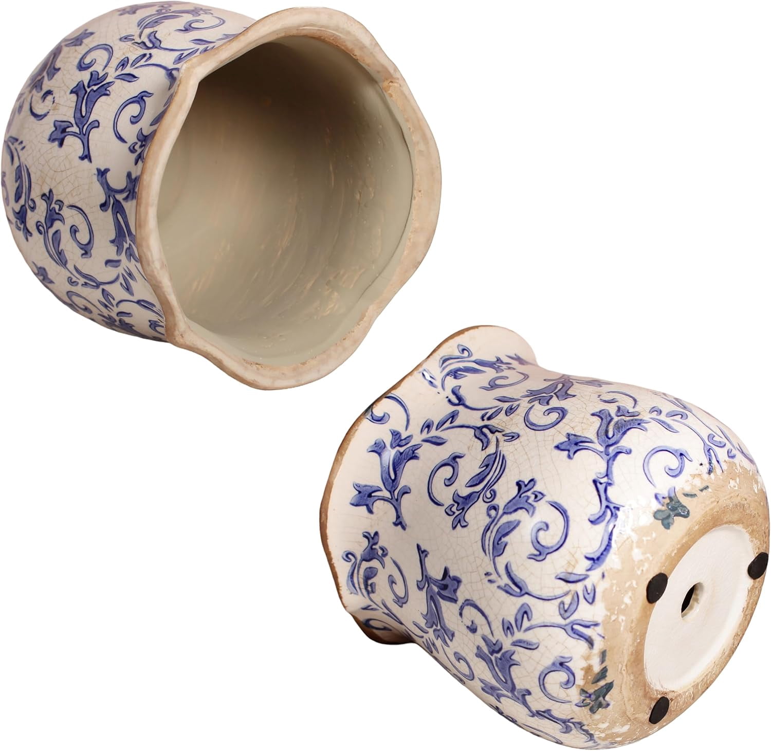 Ceramic Pots for Plants, Vintage Plant Pot with Drainage Hole, 6.11in. Planter for Indoor Plants, Crackle Glaze Finish Flower Pot, Perfect Tuscan Ceramic Planter for Gardening, Blue Swirls