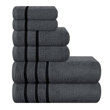 MyOwn Ultra Soft 6 Pack Cotton Towel Set, Contains 2 Bath Towels 28x55 inch, 2 Hand Towels 16x24 inch & 2 Wash Coths 12x12 inch, Ideal Everyday use, Compact & Lightweight - Charcoal Grey