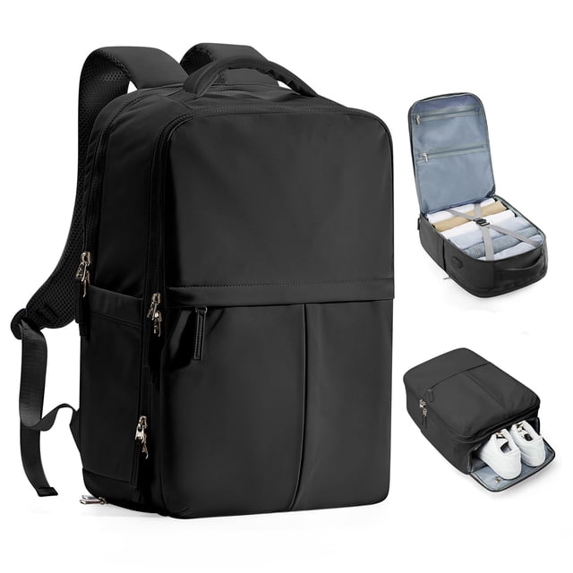 Mochila de viaje Suratio Large Carry On para mujeres y hombres, color negro