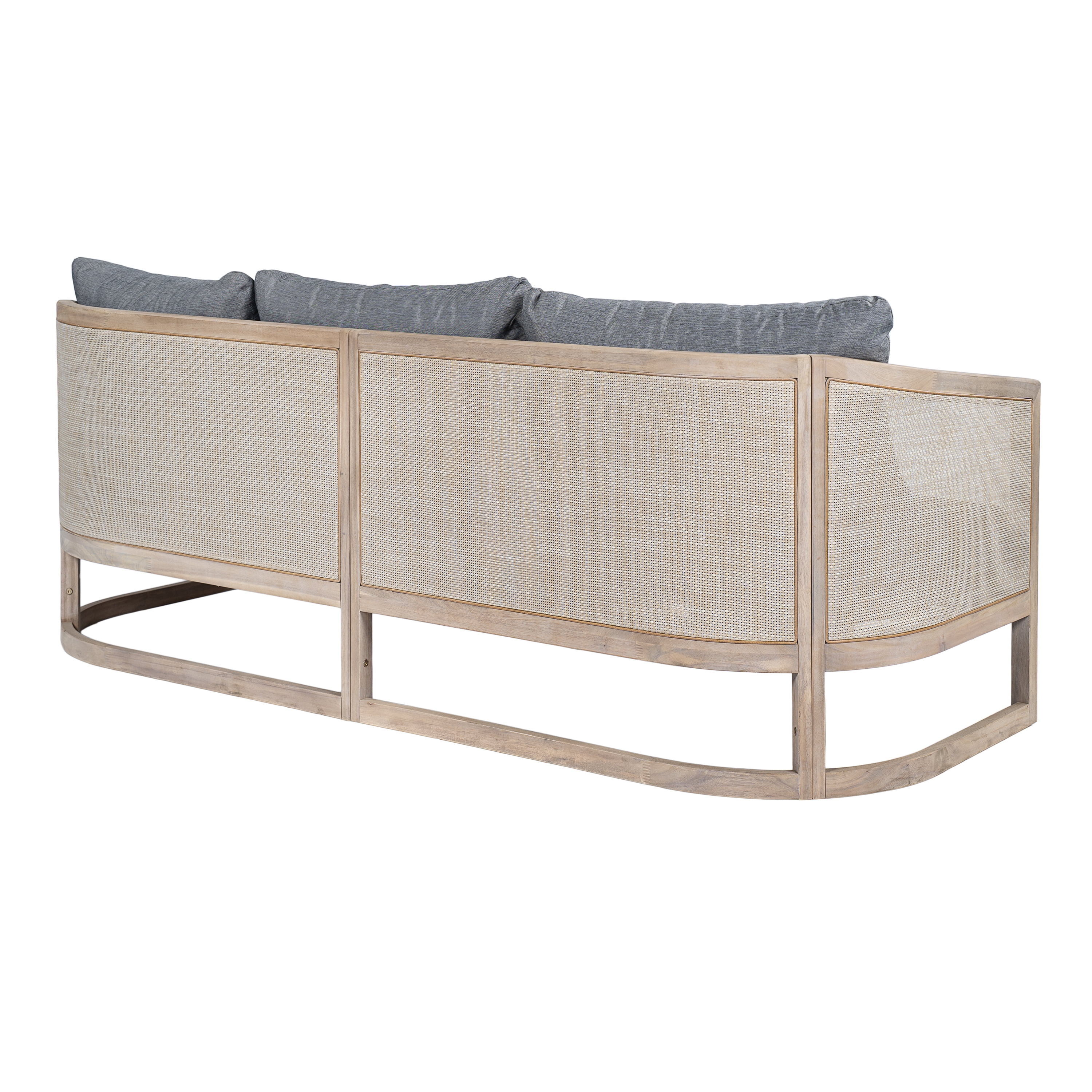 Euroco 3 Seater Outdoor Sofa Couch,Acacia Wood Patio Sofa Furniture with Cushions and Deep Seat for Garden Backyard Porch,Grey