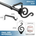 thumbnail image 3 of Urbanest 3/4" French Scroll Cast Forged Iron Single Curtain Rod – Designer Cast Iron Drapery Hardware with Elegant Finials, Easy-Mount, Heavy-Duty, 28" to 48", Matte Black, 3 of 7
