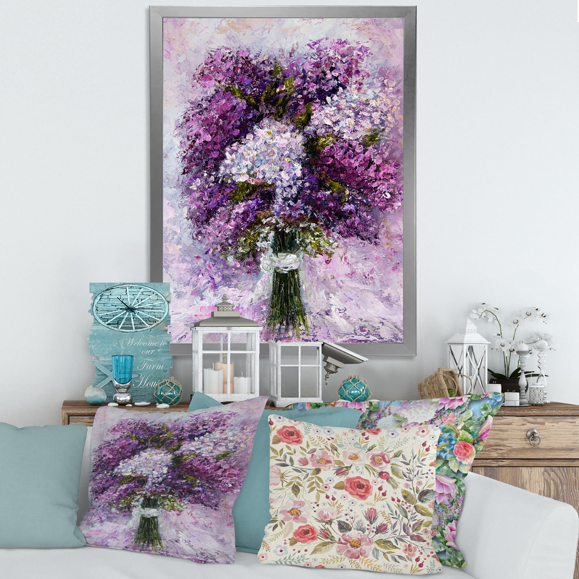 Designart 'Purple Hyacinth Flowers Bouquet' Traditional Framed Art Print