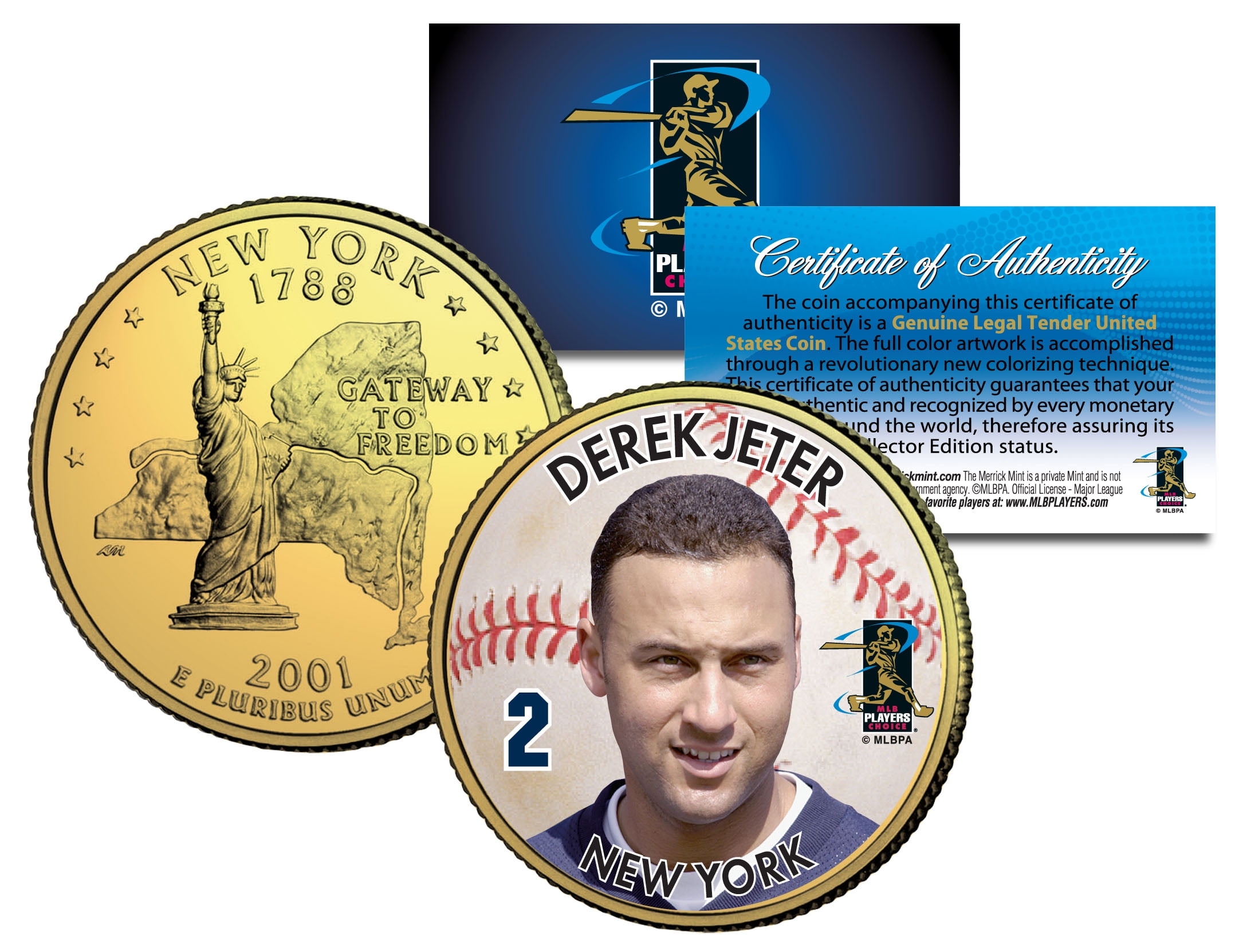 DEREK JETER 2-Coin Set Colorized New York Quarter & JFK Kennedy Half Dollar U.S. 
