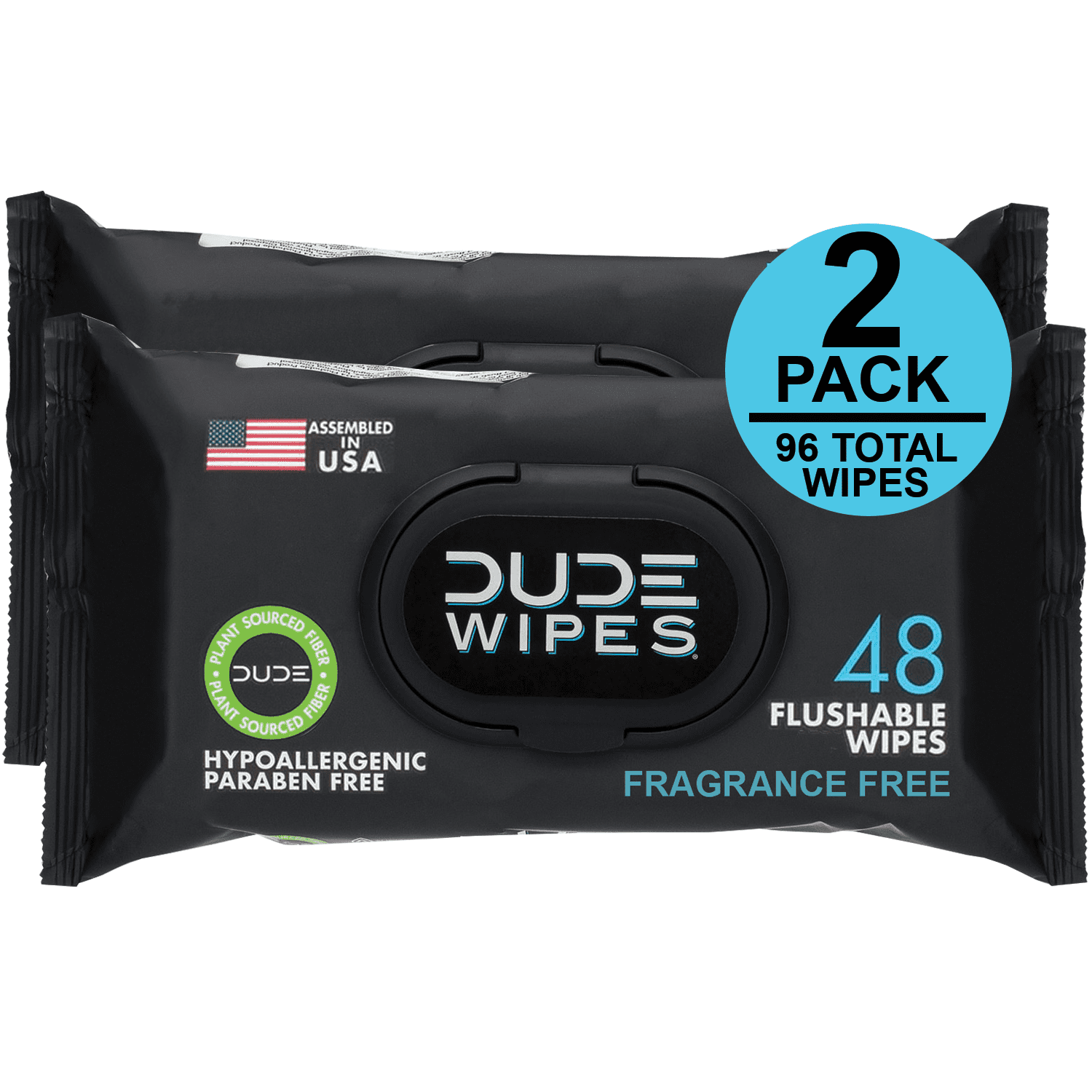 DUDE Wipes Flushable Wet Wipes, Unscented, 2 Packs of 48 Wipes, 96
