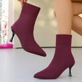 thumbnail image 5 of Mepaouo Women's Pointed Toe Ankle Boots Stiletto Kitten Heel Knit Suede Winter Sock Booties(Red,9.5), 5 of 9