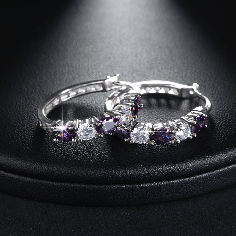 Hoop Earrings for Women Purple Cubic Zirconia White Gold Plated Ginger Lyne Collection
