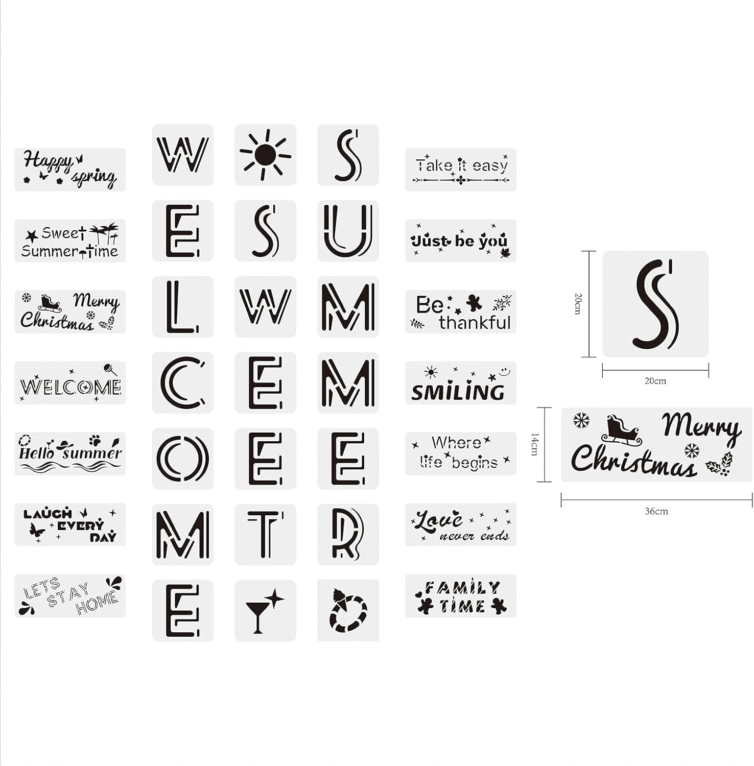 35Pcs Welcome Sweet Summer Slogans Pattern Stencils for Painting Inspirational Word Stencils Reusable Letter for Painting on Wood Scrabooking Cardmaking Mixed Color