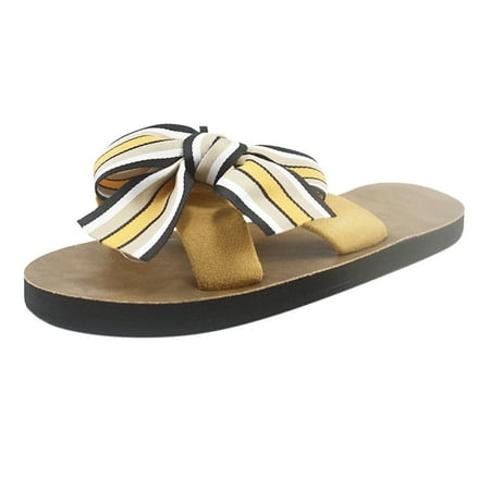 

Slide Sandals for Women- Flip-flops Open Toe Bowknot New Style Casual Beach Breathable Summer Flat Slide Sandals #468 Yellow-8.5