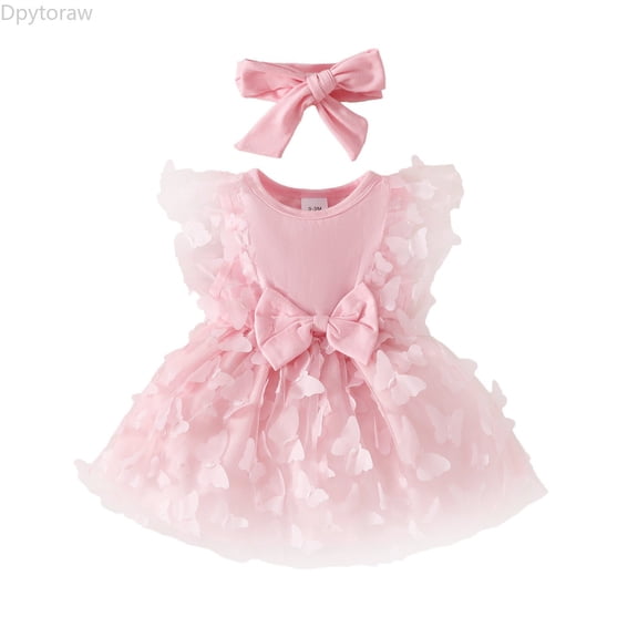 Dpytoraw Baby Girl Flower Dress Summer Tutu Boho Princess Wedding Birthday Party Dresses For Infant Girls 0 18 Months Girls Sleeveless Dresses,Pink Size 6-12 Months