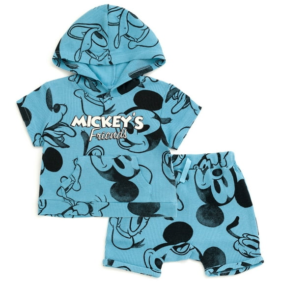 Disney Mickey Mouse Goofy Donald Duck Waffle Knit Pullover Hoodie and Shorts Newborn to Toddler