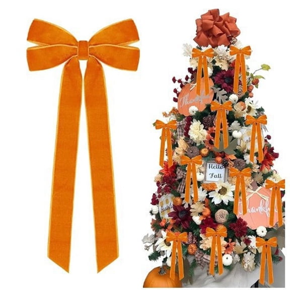 PPKVUFD 10 Pcs Velvet Christmas Tree Bows Door Garland Decor Vintage Wreath Bow for Tree Home Party Front Door Wreath Holiday Decor (Orange,1'' Wide, 5 x 10 inch)