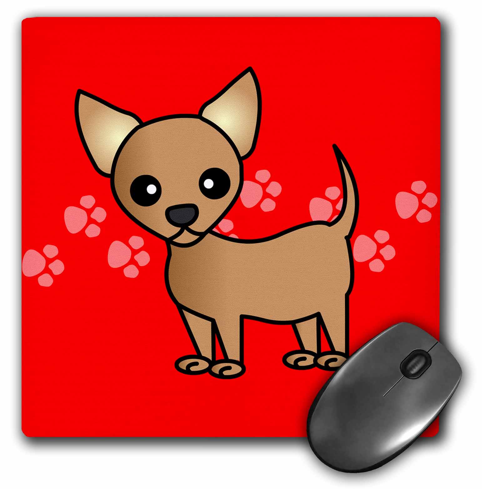 3dRose Cute Tan Chihuahua Red Pawprint Background, Mouse Pad, 8 by 8