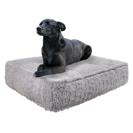 Bessie and Barnie Serenity Grey Luxury Extra Plush Faux Fur Rectangle Pet/Dog Bed