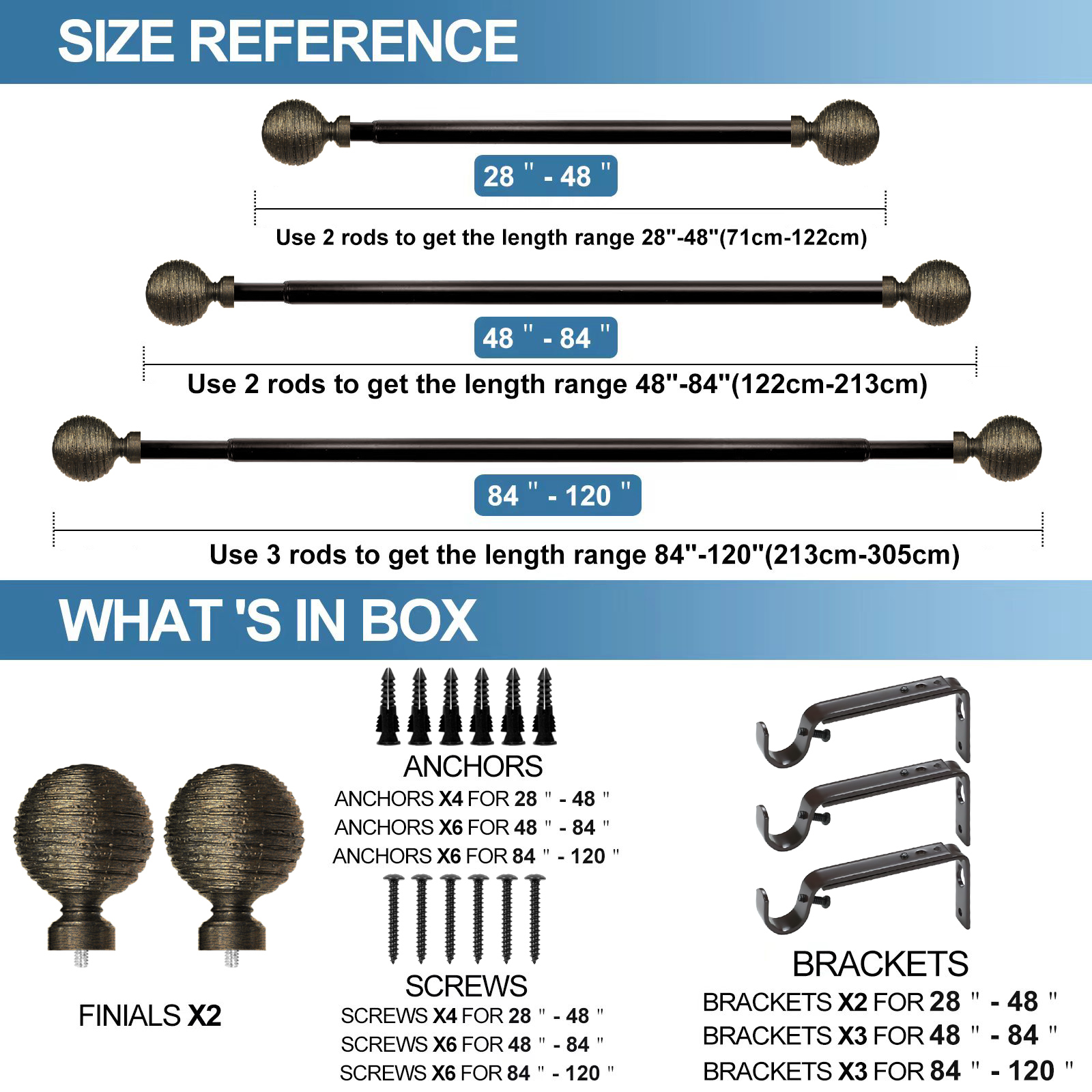 Urbanest 1" Diameter Favo Curtain Rod, 48"-84", Bronze with Gold