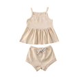 thumbnail image 2 of Infant Baby Girl Summer Clothes Knitted Suspender Dress Ruffle Tops Shorts Pants Solid Outfits Set Beige, 6-12M, 2 of 2