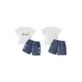 thumbnail image 2 of Loicainy Toddler Kids Girls Denim Shorts Outfits Set 12 18 24 Months 2T 3T 4T 5T Short Sleeve Crew Neck Flower T-shirt with Shorts Summer Clothes Sets, 2 of 9