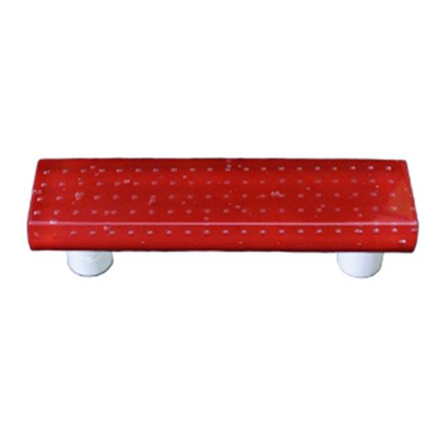 Bubbles Red Rectangle Glass Cabinet Pull - Aluminum Post