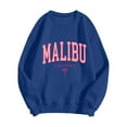 thumbnail image 5 of Women Sweatshirt Malibu Letter Print Fall Crewneck Sweatshirt Relaxed Fit Basic Top Essential Casual Outfit Hoodie Women Blue S, 5 of 6