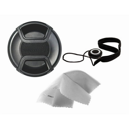 Canon EOS Rebel SL2 Lens Cap Center Pinch (67mm) + Lens Cap Holder + Nw Direct Microfiber Cleaning Cloth.
