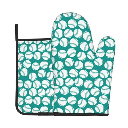 

Zeuib Green Baseball Print Oven Mitt & Pot Holder Set 2-Pack Kitchen Gloves and Hot Pads for Cooking BBQ Grilling Baking