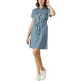 thumbnail image 5 of INSPIRE CHIC Women's Casual Button Front Summer Short Sleeve Dresses L Blue, 5 of 7