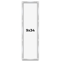 9x34 Frame Silver Whitewashed Wood Grain Solid Wood Shadow Box | 0.75 Inch Moulding Width | 0.75